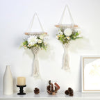 Macrame Wall Hanging with Artificial Flowers, Wall Decorative Art, Handwoven Cotton RopeTapestry, Woven Tassels Boho Home Decoration,8x23 Inches, Set of 2