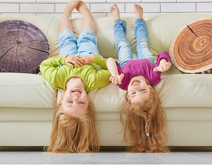 HYSEAS Decorative Round Throw Pillow, 3D Digital Print Comfortable Kids Funny Cute Wood Log Pillow Circle Seating Floor Cushion for Home, Couch, Sofa, Bedroom, Living Room Decor, Stump, 2 Pack