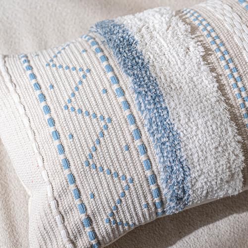 BlissBlush 18X18 Throw Pillow Cover, Coastal Blue Square Decorative Cushion Cover, Boho Accent Pillowcase with Tassels for Couch Sofa Living Room (Cover Only) - color: Blue, size: 18" x 18" (Pack of 1)