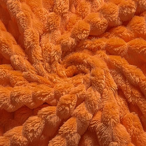 Vessia Flannel Fleece Throw Blanket(50x70 inch), 3D Jacquard Burnt Orange Fuzzy and Warm Blanket for Couch,Sofa,Bed,Chair, 300GSM Super Soft Touch Cozy Lightweight Throw for All-Season Home Decor - color: Burnt Orange-3d, size: 50x70 inch