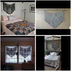 Youngeast Macrame Wall Hanging Large Macrame Curtains Leaf Shape Beads Wall Decor Boho Tassel Wall Art Woven Tapestry Headboard Backdrop Gray