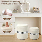 Round Storage Ottoman Set of 2 - Multi-Functional Footrest & Vanity Stool for Living Room, Space-Saving Side Table with Hidden Compartment, Sturdy Seating for Small Apartments & Bedroom, White