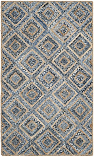 SAFAVIEH Cape Cod Collection Accent Rug - 4' x 6', Natural & Blue, Handmade Flat Weave Diamond Braided Jute & Denim, Ideal for High Traffic Areas in Entryway, Living Room, Bedroom (CAP354A) - color: Natural/Blue, size: 4' x 6' (Rectangular)