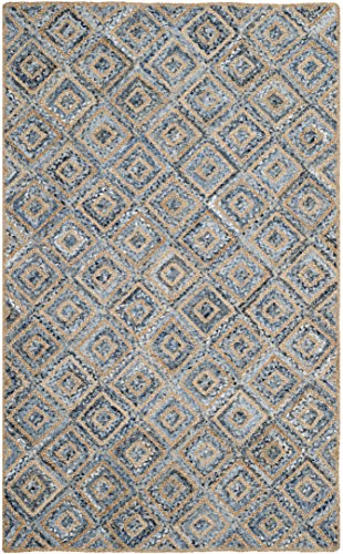 SAFAVIEH Cape Cod Collection Area Rug - 6' x 9', Natural & Blue, Handmade Flat Weave Diamond Braided Jute & Denim, Ideal for High Traffic Areas in Living Room, Bedroom (CAP354A) - color: Natural/Blue, size: 6' x 9' (Rectangular)