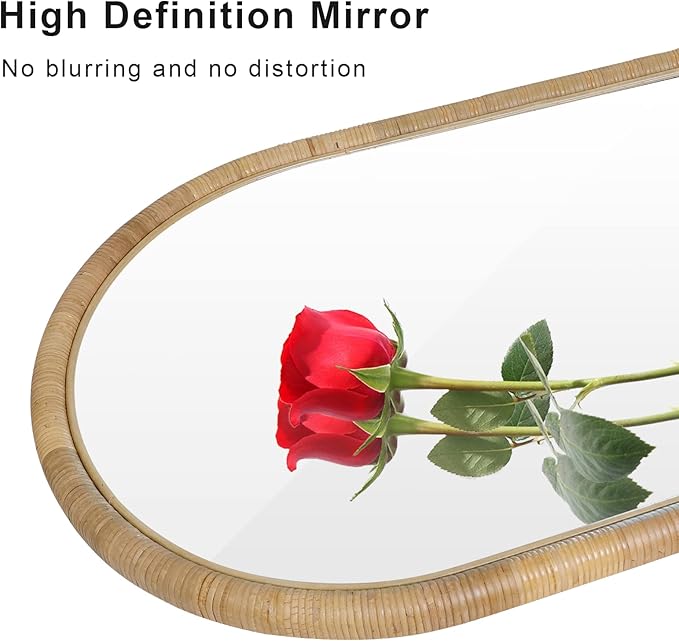Rattan Full Length Mirror, 64x 20 Full Body Mirror for Wall, Rattan Frame Boho Mirror Decor Bedroom Bathroom Checkroom Livingroom Entryway Farmhouse