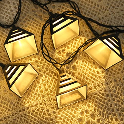 Vigdur Lantern String Lights, Black Decorative String Lights Plug in with 10 Plastic Lamp Shades, Connectable Moroccan Decoration Light for Home Holiday Party Decorations(9.84FT) - color: Pyramid Lantern