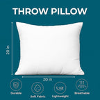 LANE LINEN 20x20 Pillow Inserts - Set of 2 Lightweight Down Alternative Square Pillows, White Throw Pillows for Bed, Decorative Pillows for Couch Bed, Firm Pillows for Living Room