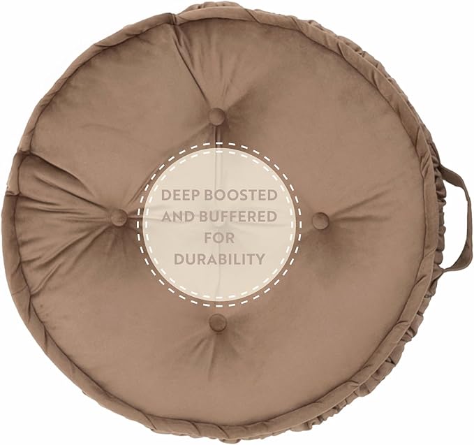 Round Floor Cushion, Floor Pillow Thick Floor Seating, Comfortable Supportive, Quilted Soft Booster Seat Pad for Yoga Meditation, Yoga Cushion, 56 cm 22 inch, Ibiza, Light Brown