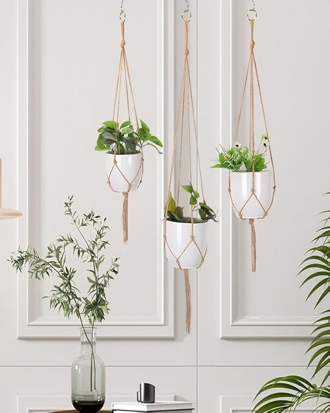 JZK 3pcs 90cm 100cm 120cm Macrame Plant Hanger with Hook, Jute Rope Plant Pot Holder, Flower Pot net Hanging Planter with Tassel, Indoor Hanging Basket for House Plants