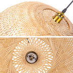 Arturesthome 1 Light Round Bamboo Pendant Lights, Wicker Chandelier Hand-Woven Boho Basket Lampshade Hanging Ceiling Light for Kitchen Island Living Room - size: 17.68″W x 14.9″H