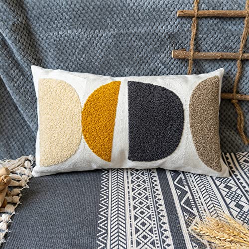 Boho Lumbar Decorative Pillow Cover, Abstract Geo Throw Pillowcase for Retro Mid Century Accent Decor, Modern Rectangle Textured Home Bed Couch Sofa Cushion Sham 12x20, 1PCS(Black Mustard) - size: 20" x 12" (Pack of 1)