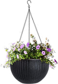 Vencer 11 Inch Round Resin Self Watering Hanging Basket,Water Indicator,Modern Decorative Planter Pot for All House Plants,Black,VF-050B