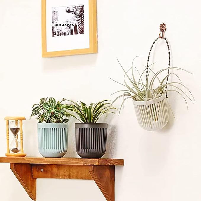 Melphoe 3.5‘’ Two-Piece Succulent Planters Pots with Drainage, Flexible Removable Handle, Flower Pots for Mini Plants Small Hanging Planter for Wall, Window (6 PCAK)