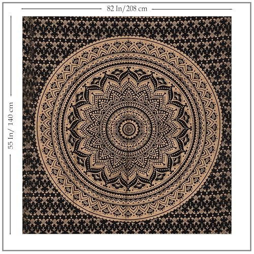 THE ART BOX Blue Gold Ombre Tapestry Wall Hanging Mandala – Bohemian Room Decor – Cotton Throw Tapestry – Boho Bedding Queen Bedspread 55x82 Inches - color: Gold and Blue, size: 55"L x 82"W