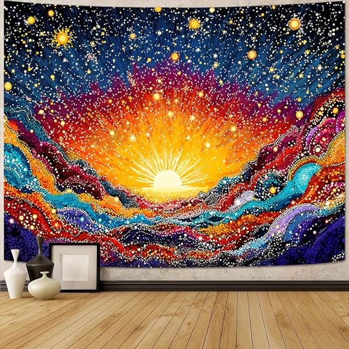 Spenlife Abstract Cosmic Sunrise Mountains Wall Tapestry, Trippy Galaxy Landscape Tapestries for Bedroom Decor, Artistic Tapestry 90x70 Inch - color: Blue Orange, size: 90"L x 70"W