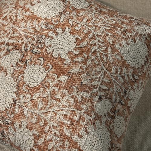 Handblock Printed Vintage Indian Cotton Decorative Throw Pillow Covers, Set of 2 (Brick Brown, 18" x 18" (Pack of 2)) - color: Brick Brown, size: 18" x 18" (Pack of 2)