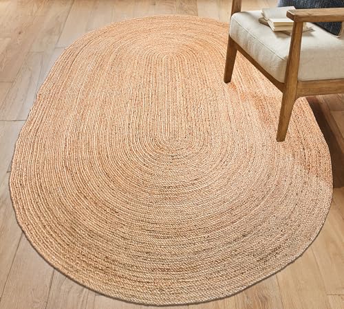 Chardin home Hand Woven Natural Jute Braided Area Rug – 6x9 Feet Oval | Vintage Boho Reversible Rug for Living Room, Bedroom, Dining Area, Entryway | Farmhouse Natural Fiber Floor Covering - size: 6' x 9' (Oval)