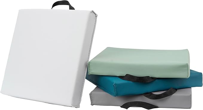 FDP SoftScape 12 inch Square Toddler Floor Cushions with Handles Flexible Seating for Daycare, Preschool, Playroom 1.5 inch Deluxe Foam (4-Piece) - Glacier