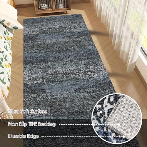 RUGSURE Washable Area Rug - 1/6 Thick - Stain & Water Resistant Non-Slip - Resistant Rug for Living Room, Bedroom, Nursery, Pet & Child Friendly, Vintage Charm Area Rugs (Darkgrey+Bule, 2'6'' x 8') - color: Depth-darkgrey+bule, size: 2'6" x 8' (Rectangula