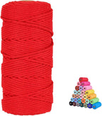 flipped 100% Natural Macrame Cotton Cord,3mm x109 Yards Twine String Cord Colored Cotton Rope Craft Cord for DIY Crafts Knitting Plant Hangers Christmas Wedding Décor (Red, 3mm*109yards)