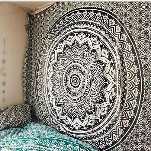 ANJANIYA Ombre Wall Hanging Bohemian Tapestry, Metallic Wall Art Bedspread, Psychedelic Hippie Mandala Dorm Décor for Hanging, Bedding, Beach Coverlet Curtain, Grey Black, 54"X60" - color: Grey Black, size: 60"L x 54"W