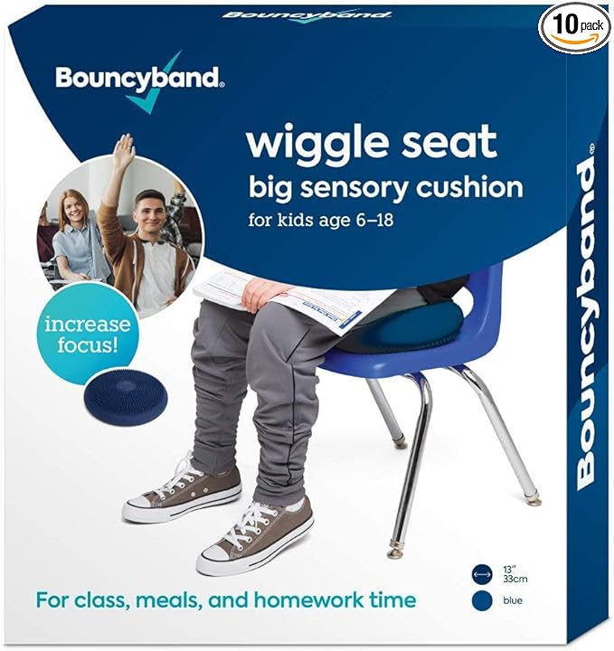 Bouncyband – Wiggle Seat – 10 Pack – Blue, 13” D – Large Sensory Cushion for Kids Ages 6-18+ – Promotes Active Learning, Improves Student Productivity, Includes Easy-Inflation Pump