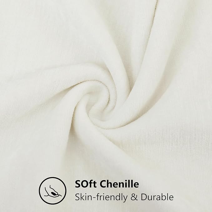 decorUhome Chenille Cream White Spring Euro Sham Throw Pillow Covers 22x22 Inch Set of 2, Decorative Soft Couch Pillow Covers Solid Dyed Accent Farmhouse Neutral Square Pillow Cases for Sofa