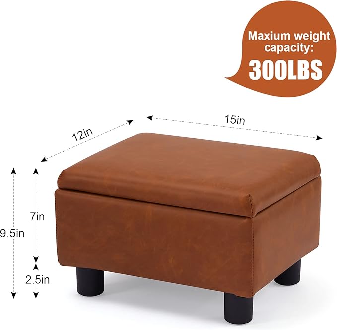 Small Foot Stool Under Desk Foot Stools Ottoman Footstool Foot Stools Small Footstools Foot Stool for Living Room Foot Rest 15" W x 12" D x 9.5" H Faux Leather Brown