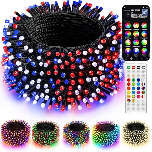 Dazzle Bright Smart Color Changing Christmas Lights, 66FT 200 LED RGB String Lights with Remote & App Controlled, Halloween 4th of July Decoration for Indoor Outdoor Holiday Xmas Tree Party Decor - color: 200 LED RGB