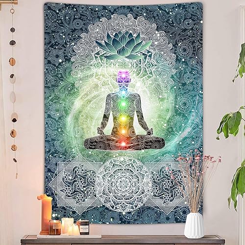 DYNH Meditation Vertical Tapestry, Yoga Decor Tapestry Wall Hanging for Bedroom, Lotus Tapestries Poster Beach Blanket College Dorm Home (40W X 60H) - size: 60"L x 40"W