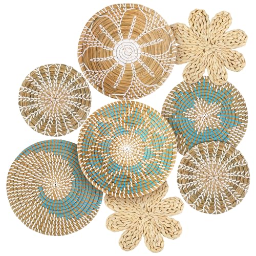 Xuhal 8 Pcs Boho Wall Basket Decor Decorative Bulrush Woven Basket Wall Decor Rustic Farmhouse Hanging Baskets for Kitchen Rustic Home Summer Decorations - style: Elegant