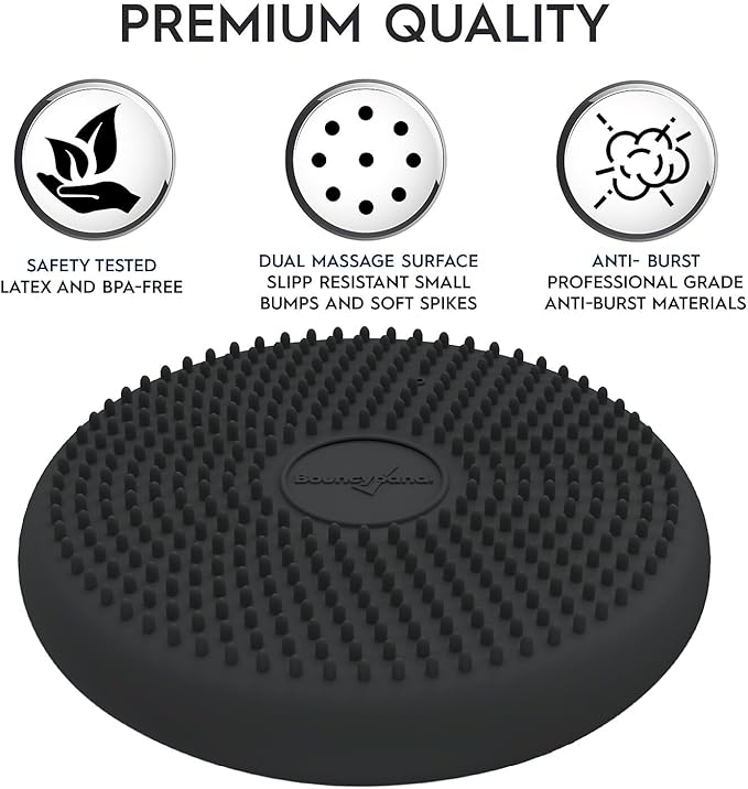 BouncyBand Wiggle Seat, Gray, 1-Pack – Small 10.75” D x 2.5” H Wobble Cushion for Kids Aged 3-7 – Sensory Tool Promotes Active Learning & Improves Productivity – Includes Pump for Easy-Inflation