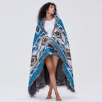 Luxury Plush Faux Fur Throw Blanket with Aztec Pattern, Super Warm, Fuzzy, Elegant, Fluffy Decoration Blanket for Couch, Armchair, Sofa and Bed, 60''x 80'', Teal
