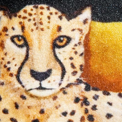Creative Co-Op Cotton Blend Velvet Printed Lumbar Pillow with Cheetah Image and Eyelash Fringe, Multi Color - color: Navy, size: Lumbar