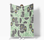 Boho Abstract Colorful Floral Throw Blanket, Vintage Retro Patchwork Green Flower Botanical Geometric Aesthetic Groovy Flannel Throw Blanket for Chair Bed Sofa Couch, 50X60IN