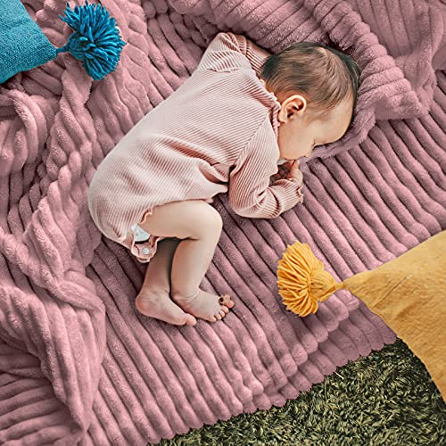 DISSA Fleece Blanket Twin Size – 60x80, Pink - Soft, Plush, Fluffy, Fuzzy, Warm, Cozy – Perfect Throw for Couch, Bed, Sofa - with Pompom Fringe - Flannel Blanket - color: Pink, size: 60x80"