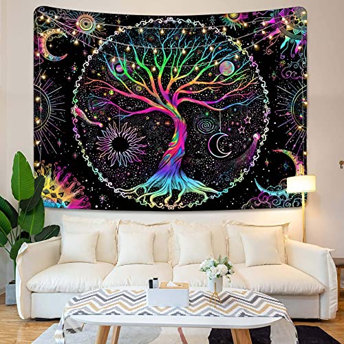Spenlife Tree of Life Tapestry Black Light Tapestry for Bedroom Colorful Aesthetic Tree Tapestries Aesthetic Tapestries Wall Hanging for Bedroom Colorful 36×48 Inches - color: Olive Green, size: 48"L x 36"W
