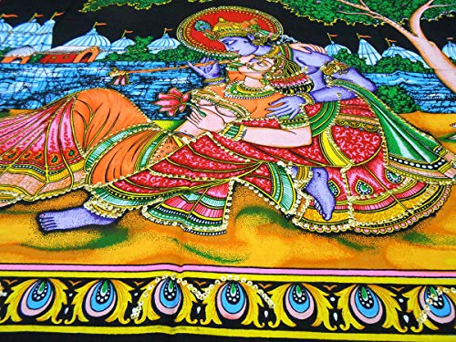 Radha Krishna Religious Cotton Batik Wall Hanging sequins Painting : Size 43"x30" Inches - color: Radha Krishna