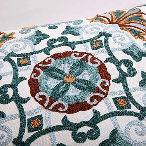 Onelsong Decorative Throw Pillow Covers for Couch Living Room 18x18 inches Set of 2 Embroidery Square Boho Throw Pillows Cover for Sofa Chair Bed - color: 2pk-teal&blue&tan