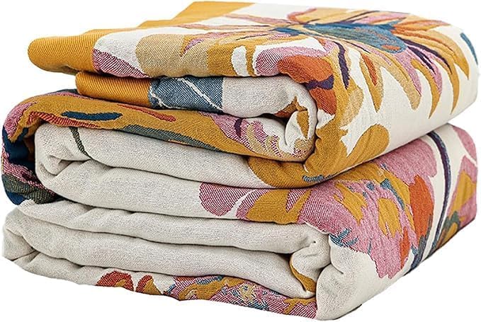 Boho Floral Butterfly Pattern Reversible Summer Cotton Blanket 90"x108" Breathable 4-Layer Gauze Muslin Blanket for Bed Couch Home Decor for All Season Thoughtful Gift for Women Men - color: Butterflies and Flowers, size: 90"x108"