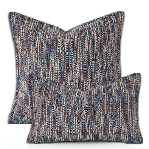 Premium Series Fringe Boho Throw Pillow Cover, Linen Woven Luxury Thick Cushion Case with Tassels for Home Décor, Indigo, 20x20 Inch - color: Indigo, size: 20" x 20" (Pack of 1)