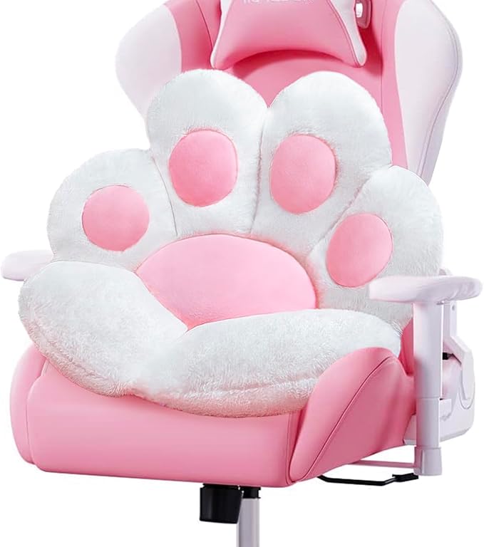 Cat Paw Cushion Cute Chair Cushion Kawaii Seat Cushion 28"x 24"Gaming Chair Cushion Kitty Plush Lazy Sofa Pillow for Girl Soft Chair Pillow, Kawaii Accessories Stuff Room Decor (White)