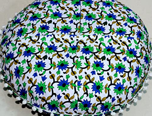Round Mandala Floor Pillow Cover Seating Cushion Throw Cover Ottoman Pouf Cover Pom Pom Pillow Cases Hippie Decorative Bohemian Boho Indian 22 Inches (Green Blue) - color: Green Blue