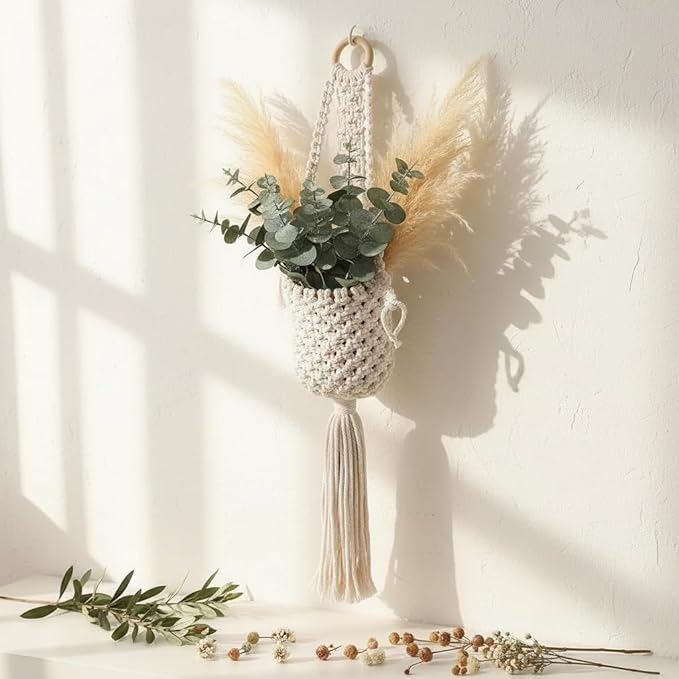Boho Hanging Wall Basket Indoor - Cute Hanging Planter Farmhouse, Hanging Baskets for Organizing, Living Room Bedroom