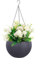 Vencer 11 Inch Round Resin Rattan Hanging Planters,Self Watering Hanging Basket for Indoor Outdoor Plants,Hanging Flower Pots with Drain Hole and Metal Chain,Water Indicator,Grey,VF-A15-G