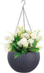 Vencer 11 Inch Round Resin Rattan Hanging Planters,Self Watering Hanging Basket for Indoor Outdoor Plants,Hanging Flower Pots with Drain Hole and Metal Chain,Water Indicator,Grey,VF-A15-G