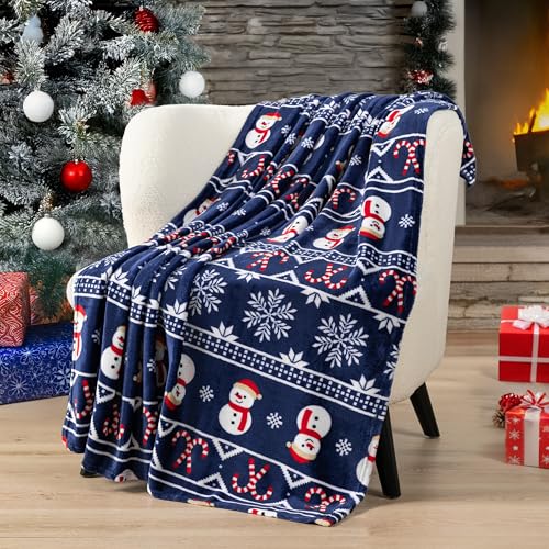 PAVILIA Christmas Snowman Throw Blanket | Blue Holiday Christmas Fleece Blanket | Soft, Plush, Warm Winter Cabin Throw, 50x60 (Blue Christmas) - color: Blue Christmas, size: 50 x 60 Inches - Throw