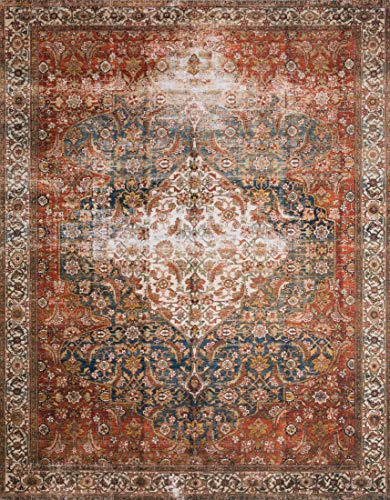 Loloi Layla Collection LAY-05 Ocean/Multi 2'-3" x 3'-9" .13" Thick Accent Rug, Soft, Durable, Vintage Inspired, Distressed, Low Pile, Non-Shedding, Easy Clean, Printed, Living Room Rug - color: Ocean / Multi, size: 2'3" x 3'9" (Rectangular)