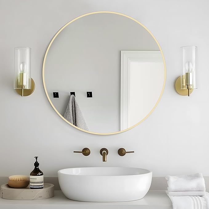 WallBeyond 24 inch Round Mirror Gold Circle Wall Mirror for Bathroom with Metal Framed, Round Wall Mirror for Wall Decor, Vanity, Entryway Living Room