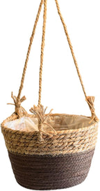 Ejoyous Hanging Planter Basket, Rustic Woven Flower Hangers for Indoor and Outdoor Plants Boho Style Hanging Straw Basket for Porches and Patio Decor (1pcs)